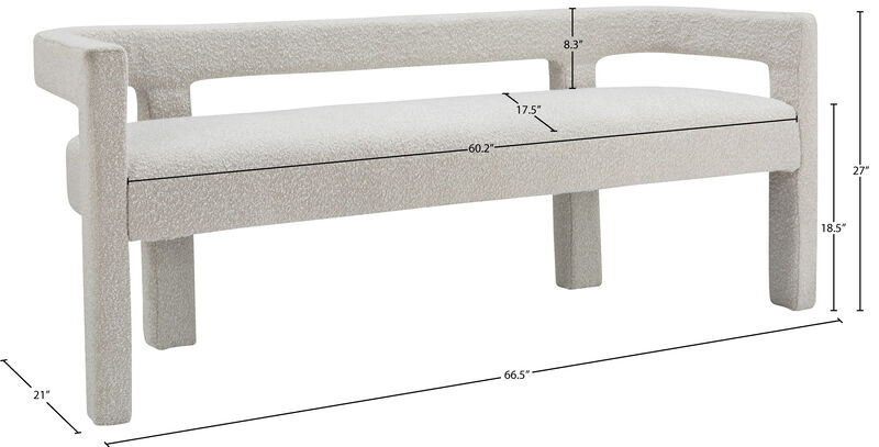 Meridian Furniture Athena Cream Boucle Fabric Bench image number 5
