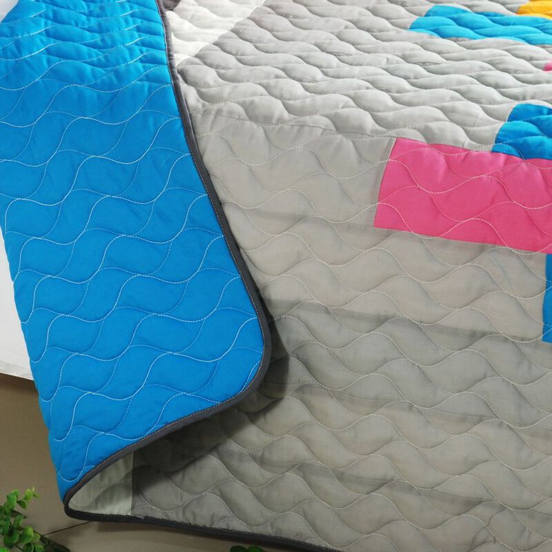 3 Piece Vermicelli Quilted Patchwork Quilt Set Creative Life Collection image number 4
