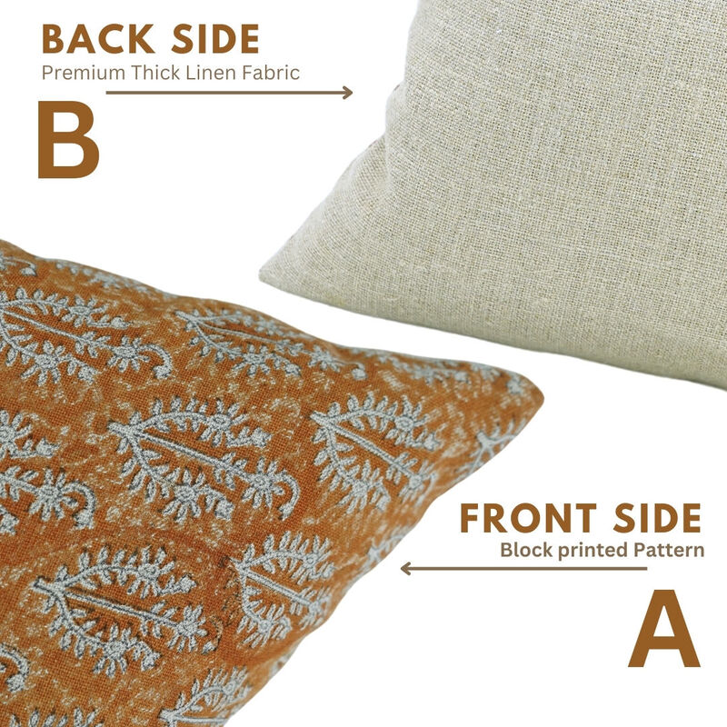 Fabdivine Handmade Farmhouse Heavy Linen Pillow Cover Boho Rectangle Throw Cushioncase Block Print for Sofa, Bed, Dining, D&eacute;cor, Neelgagan image number 3