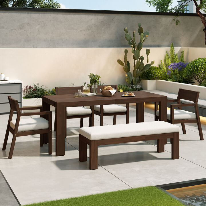 Whisen 6-Piece Rustic Outdoor Dining Set with Cushions