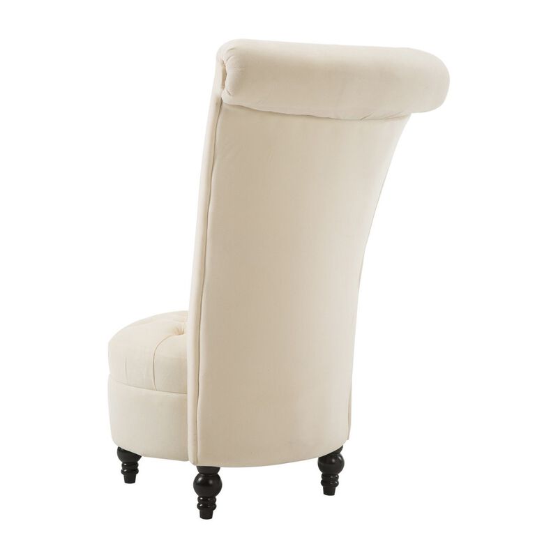 Cream Tufted High Back Plush Velvet Upholstered Accent Low Profile Chair
