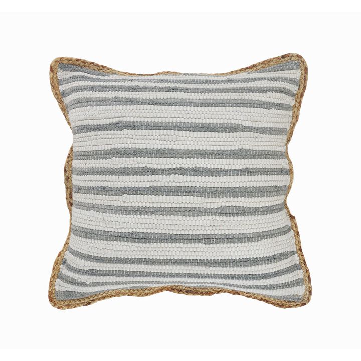 18" Gray and White Striped Bordered Square Throw Pillow