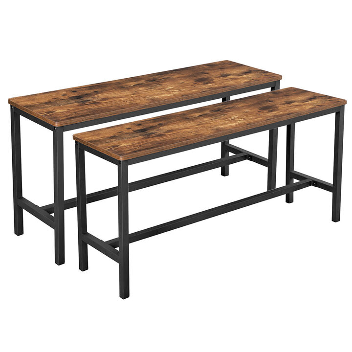 Set of 2 Rustic Brown Dining Table Benches for Kitchen and Dining Room