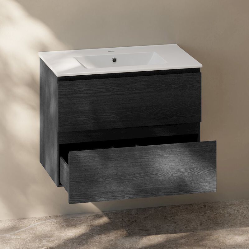 Liberte 30" Wall-Mounted Bathroom Vanity in Black Oak with Sink Top image number 8