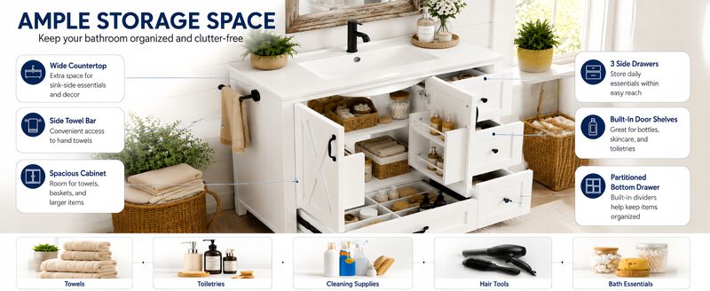 Zibpop 36 Inch Bathroom Vanity with Sink image number 7
