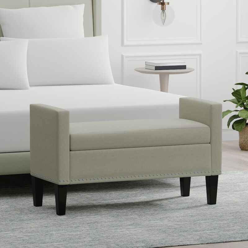 Rize Home 41.5 Storage Bench with Nailhead - Beige image number 4