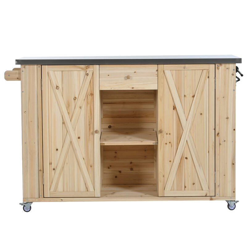 Merax Outdoor  Fir Wood Kitchen Island with Towel and Spice Racks