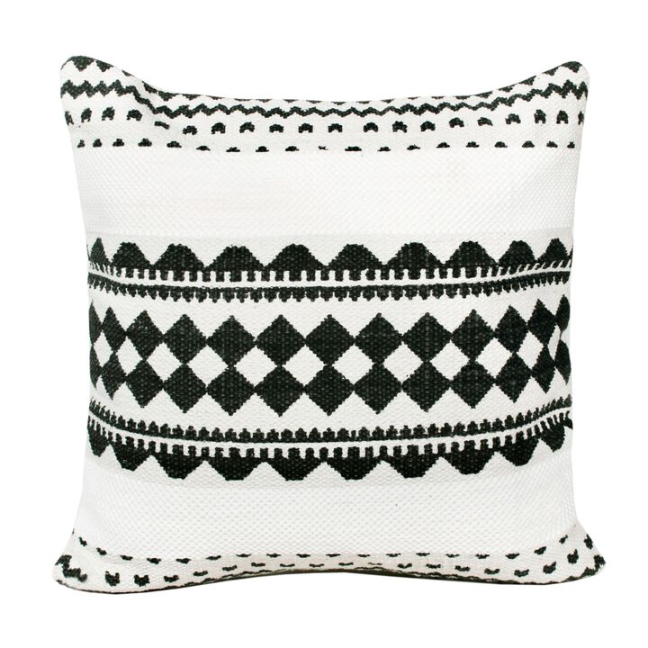 20" Black and White Mosaic Geometric Stripe Square Throw Pillow