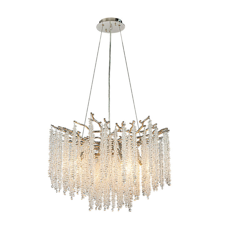 25'' Modern Glam Crystal Chandelier Polished Nickel Branch Style 6-Light Pendant Ceiling Light for Dining Room Bedroom Living Room Entryway