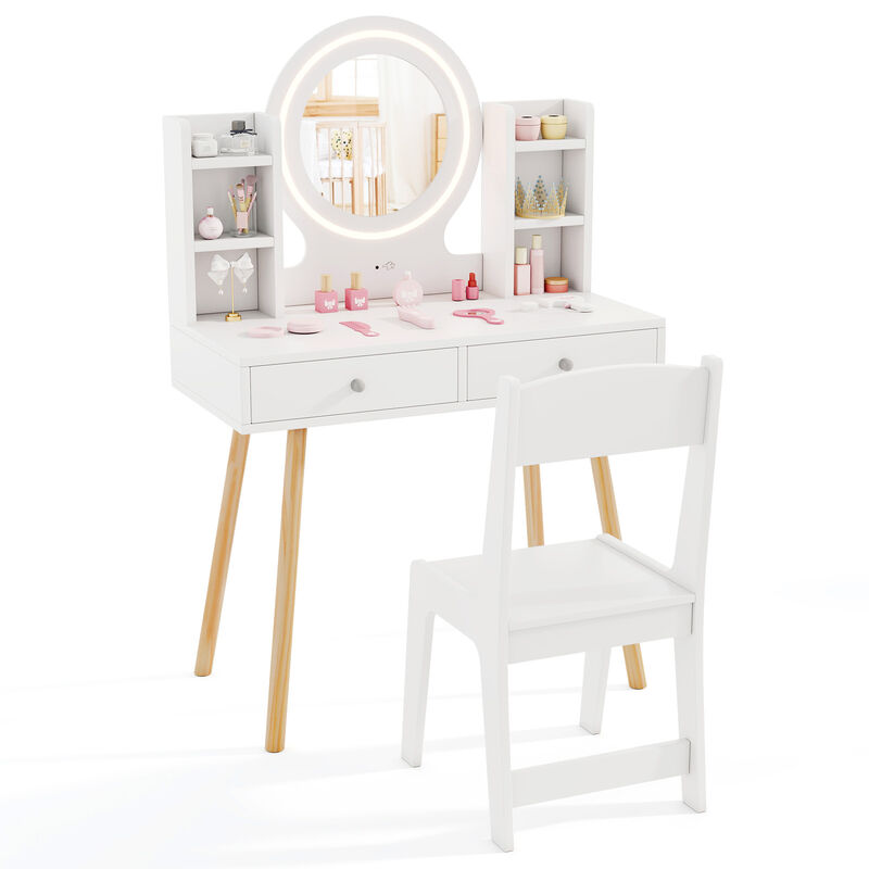 Kids Vanity Set with Lighted Mirror and Storage Drawers image number 0