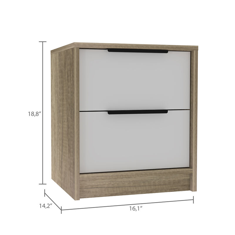 Streamdale Kaia Nightstand, Two Drawers, Metal Handle - White Pine