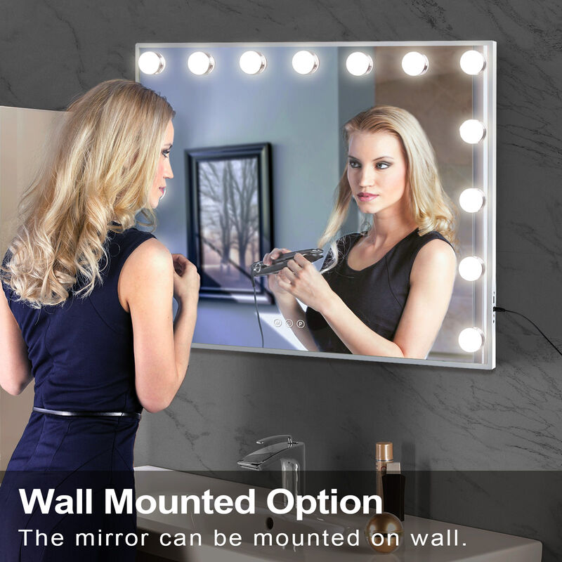 23''x19''  Hollywood Makeup Vanity Mirror 15 LED Bulbs USB Port White