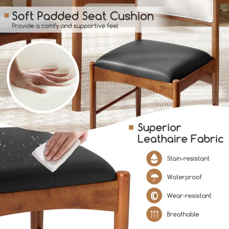 Hivvago Wooden Dining Chair Set of 2 with Rubber Wood Frame and Faux Sherpa Backrest