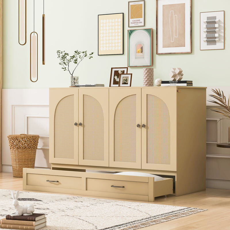 Whisen Modern Design Full Size Murphy Bed, Folded into a Cabinet with Large Drawers