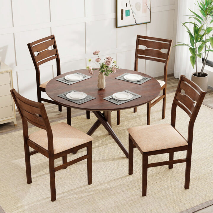 Set of 2 Dining Chairs with Solid Rubber Wood Frame and Comfortable Padded Seat-Brown