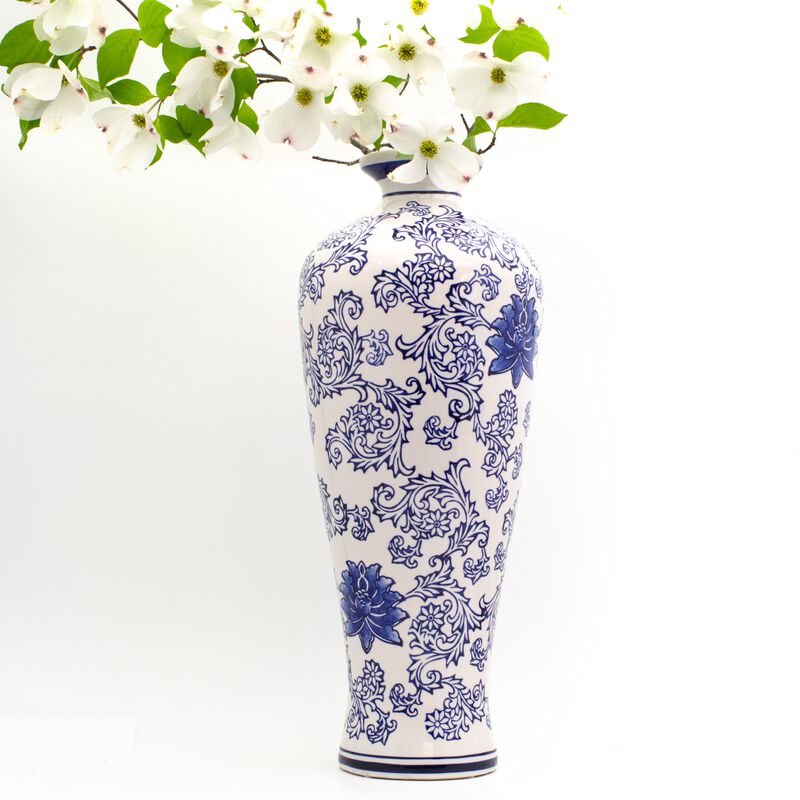Blue Garden Tall White Lotus Shoulder Vase image number 1