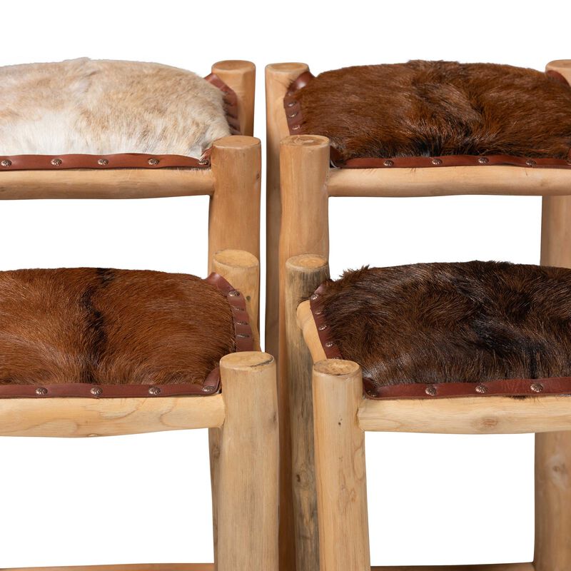 bali & pari Rivera Genuine Goat Leather Bar Stool - Rustic Boho Seating with Teak Wood Frame and Natural Hide Upholstery image number 5