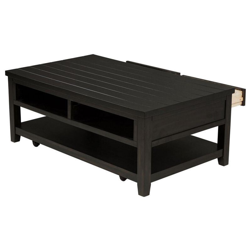 Coni Coffee Table, 2 Drawers, 1 Shelf, Black Wood Frame, 48 Inch