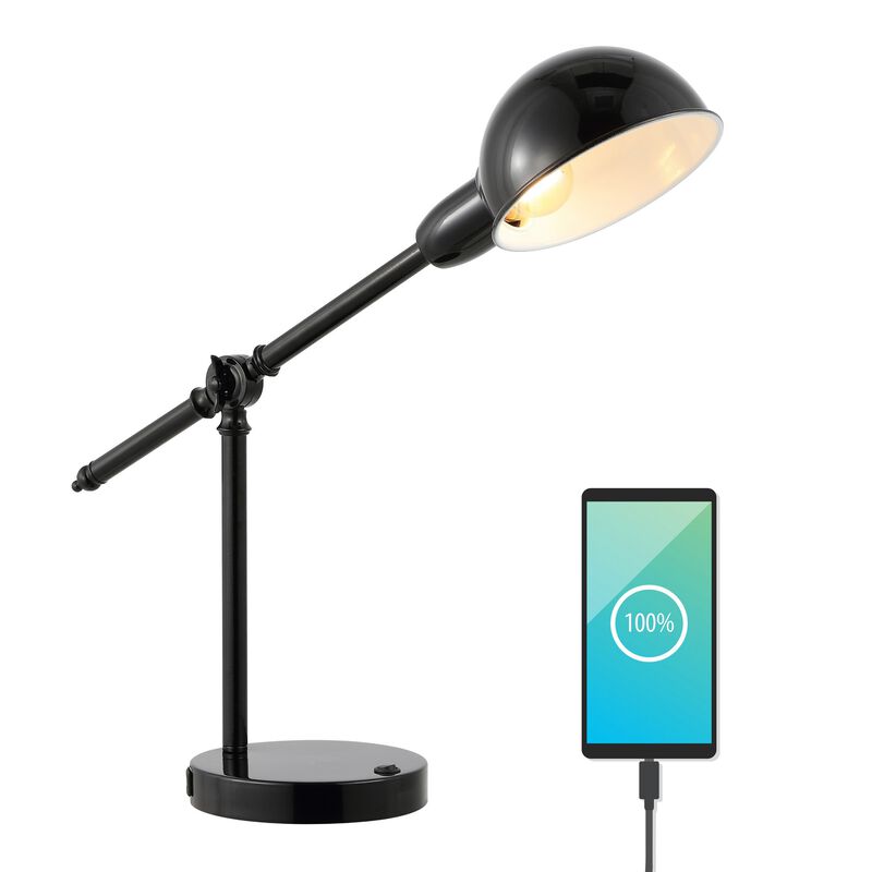 Curtis Vintage Industrial Iron Adjustable Dome Shade LED Task Lamp with USB Charging Port