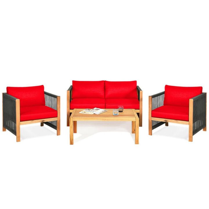 Hivvago 4 Pieces Acacia Wood Sofa Set with Cushions for Outdoor Patio