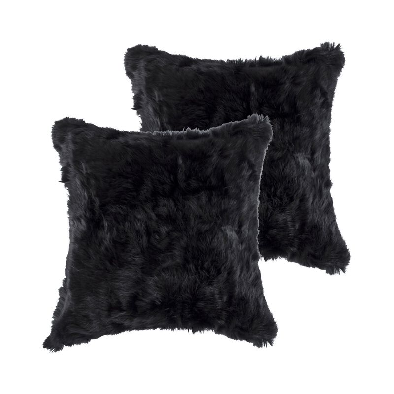 Homezia Set Of Two 18" X 18" Black Rabbit Natural Fur Animal Print Throw Pillows