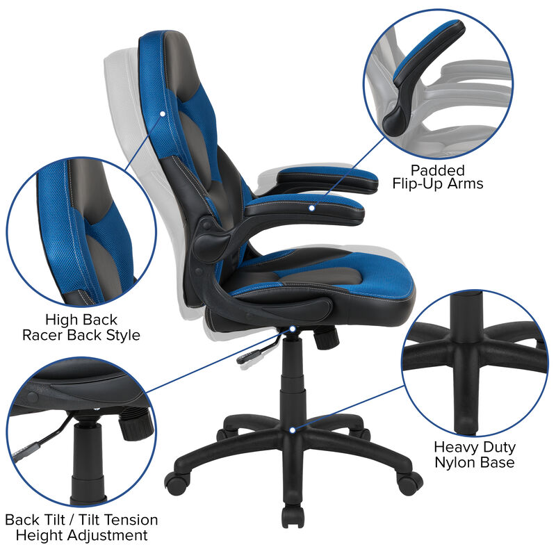 X10 Gaming Chair Racing Office Ergonomic Computer PC Adjustable Swivel Chair with Flip-up Arms, / LeatherSoft
