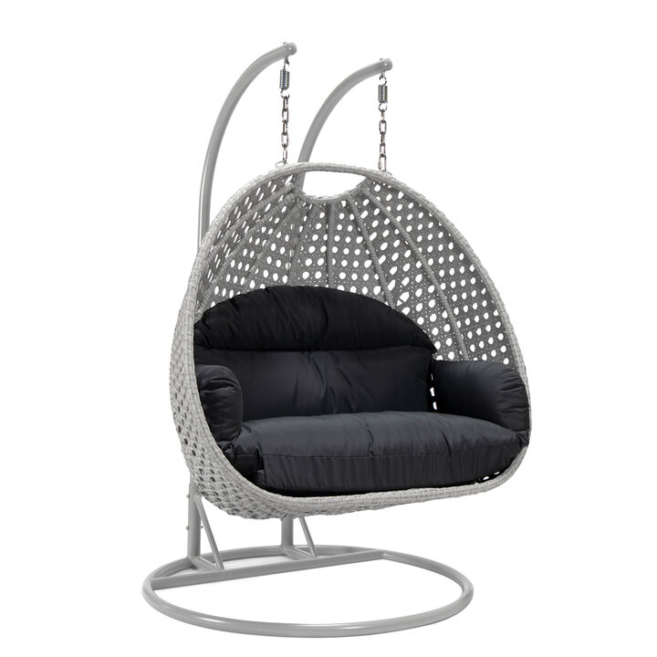 LeisureMod Mendoza Moder Wicker Hanging 2 person Egg Swing Chair Removable Cushion
