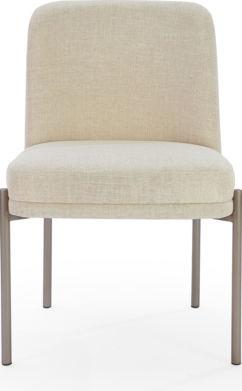 Dion Upholstered Dining Chair in Natural Light Linen and Brushed Nickel Metal - Set of 2