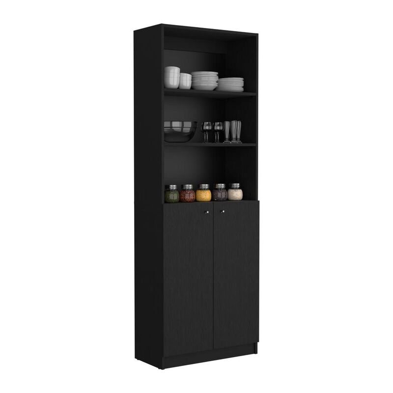 Vinton 2-Door Bookcase with Upper Shelves, Black