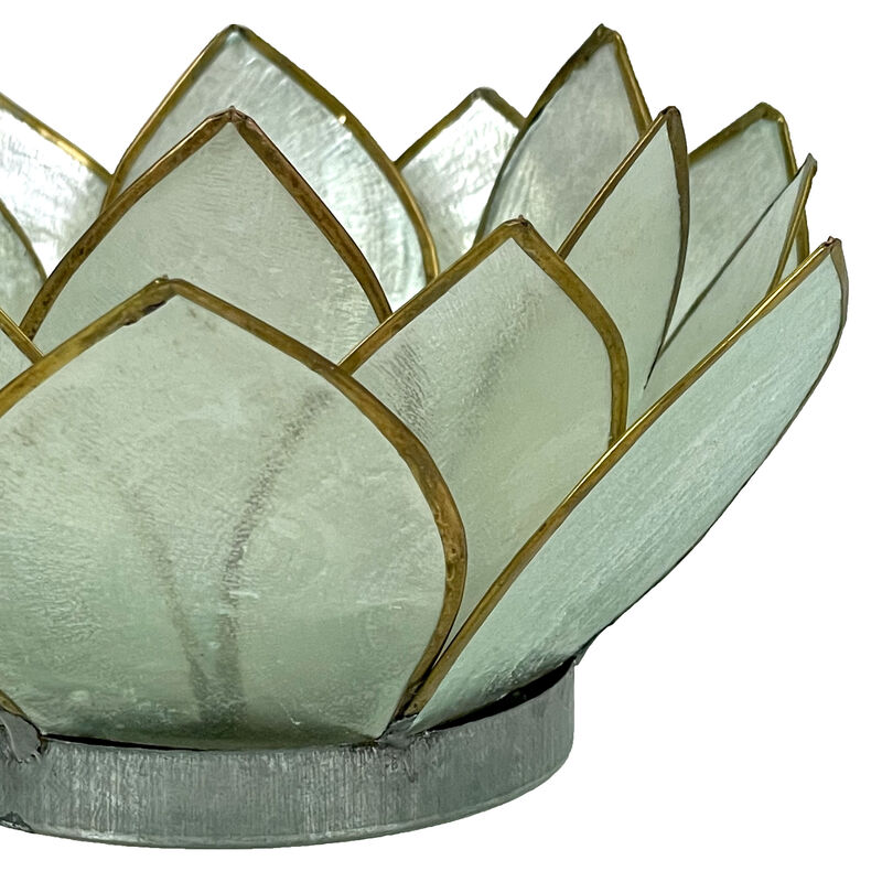 Seafoam Green Capiz Shell Blooming Lotus Flower Blossom Tealight Candle Holder image number 4