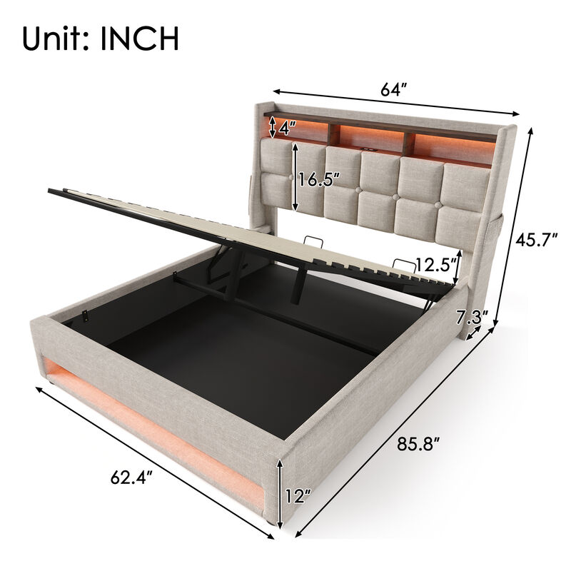 Merax Storage Platform Bed  with LED and USB Port