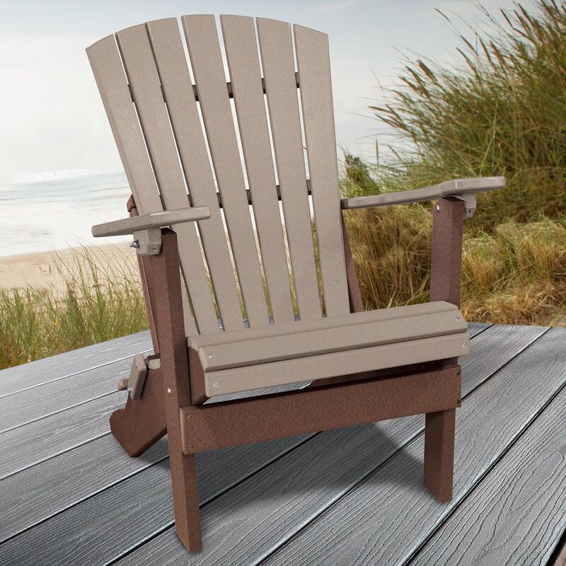American Furniture Classics Fan Back Folding Adirondack Chair Made in the USA- Weatherwood, Tudor Brown