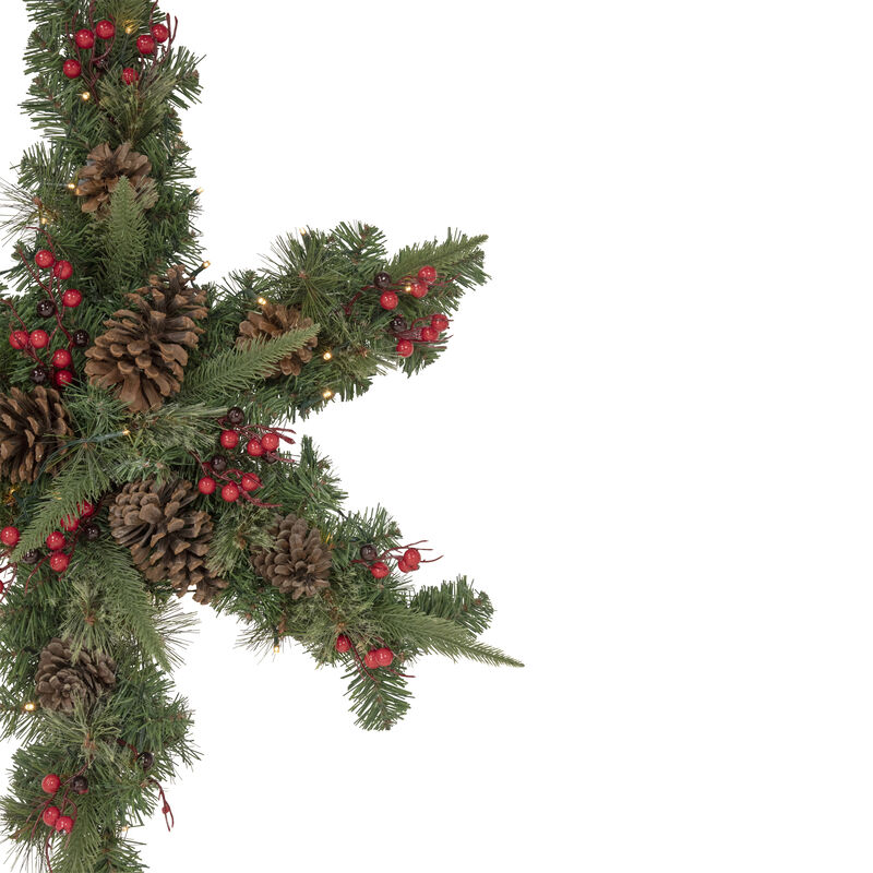 32" Pre-Lit Artificial Mixed Pine and Berries Christmas Snowflake Wreath image number 3