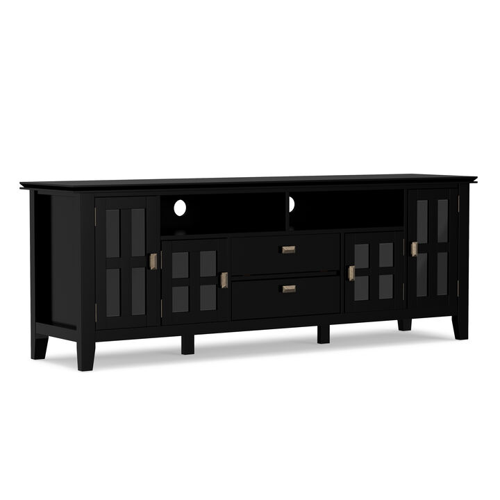 Artisan SOLID WOOD 72 inch Wide Transitional TV Media Stand in Black For TVs up to 80 inches