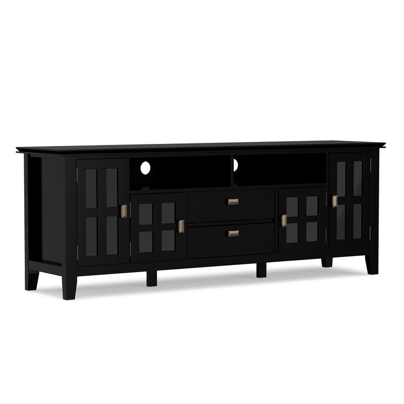 Artisan SOLID WOOD 72 inch Wide Transitional TV Media Stand in Black For TVs up to 80 inches