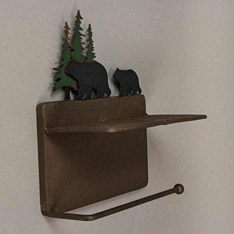 Rustic Brown Painted Metal Walking Bear Toilet Paper Roll Holder W/ Phone Shelf image number 5