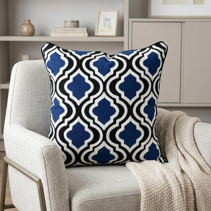 HomeRoots 20" Blue and White Geometric Cotton Throw Pillow