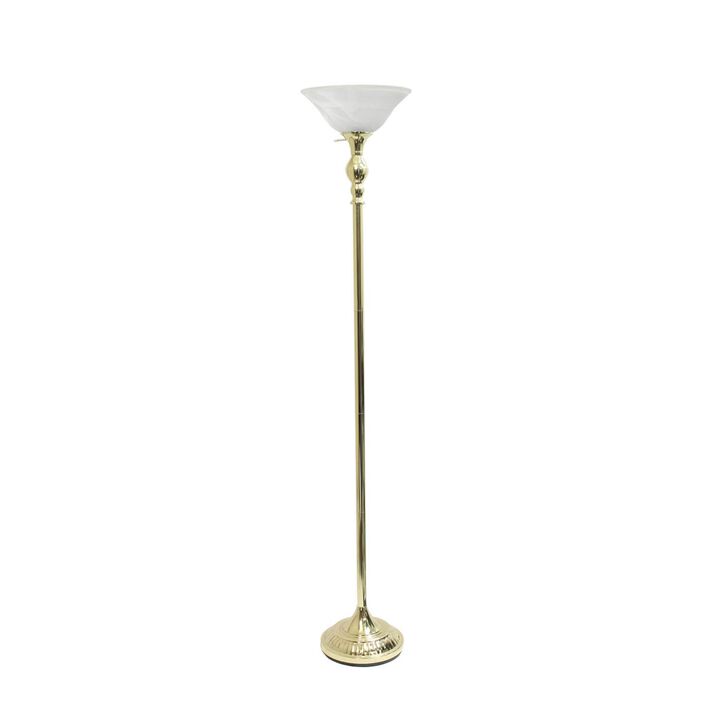 Elegant Designs Home Decorative 1 Light Torchiere Floor Lamp with Marbleized White Glass Shade