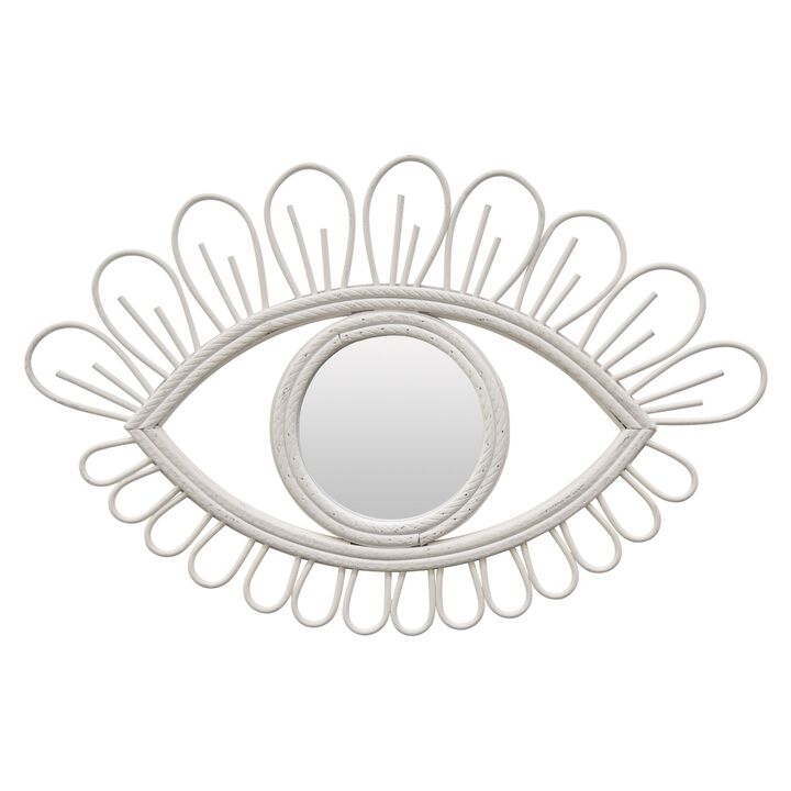Davie Eye-Shaped Wall Mirror with Loop Details, White Natural Fiber