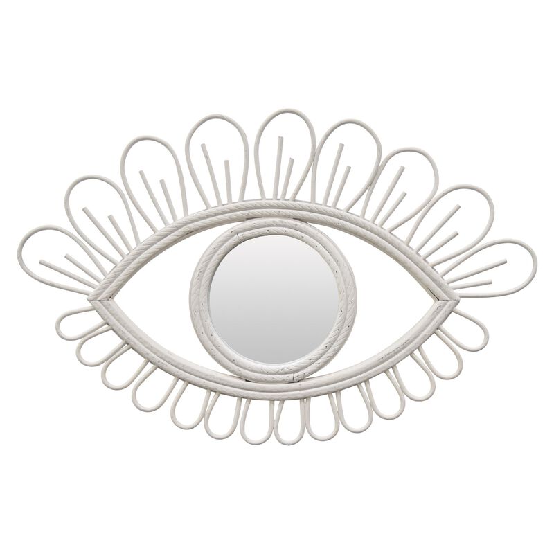 Davie Eye-Shaped Wall Mirror with Loop Details, White Natural Fiber image number 0