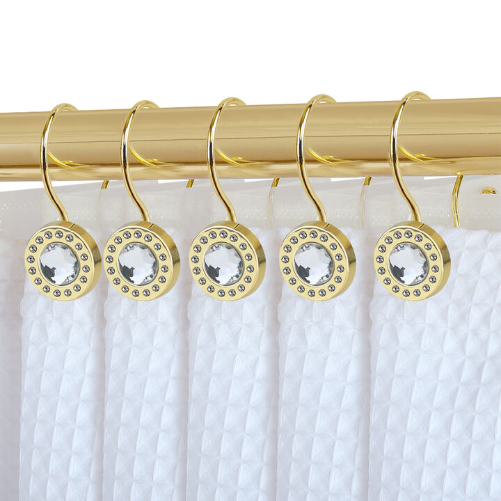 Utopia Alley Rust-Resistant Metal Double Shower Curtain Hooks with Large Center Crystal, Shower Hooks Hangers for Bathroom, Kitchen Utensils, Curtains, Clothing, Towels etc - Set of 12
