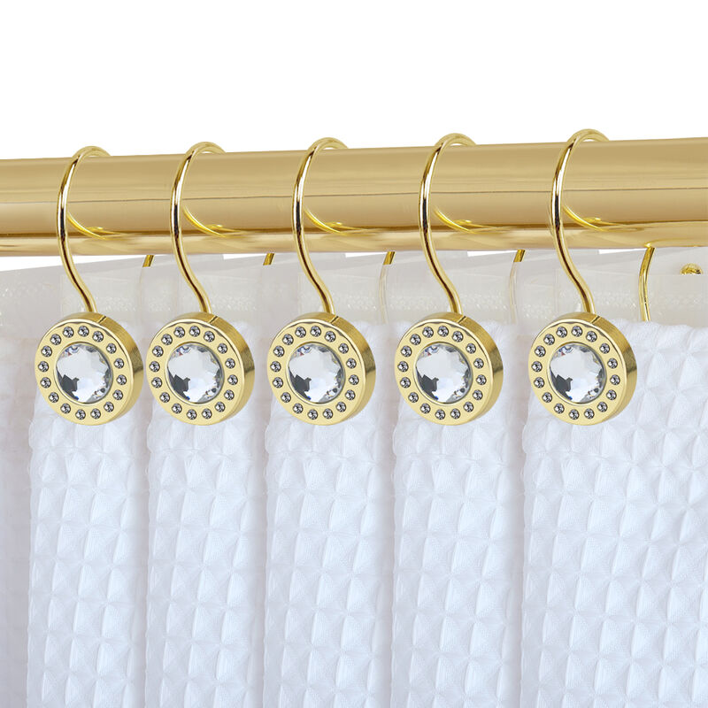 Utopia Alley Rust-Resistant Metal Double Shower Curtain Hooks with Large Center Crystal, Shower Hooks Hangers for Bathroom, Kitchen Utensils, Curtains, Clothing, Towels etc - Set of 12 image number 1