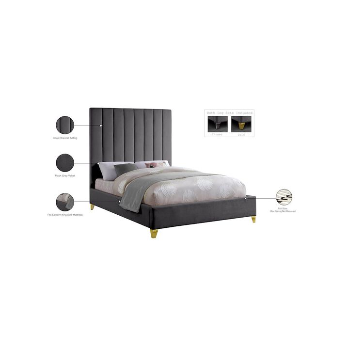 Meridian Furniture Via Grey Velvet King Bed