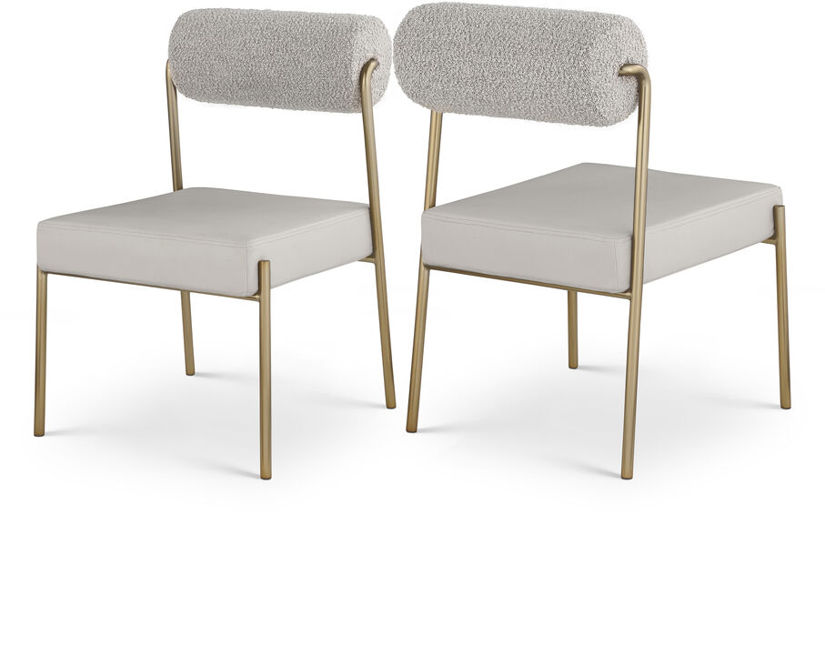 Meridian Furniture Carly Taupe Vegan Leather Seat / Boucle Fabric Back Dining Chair, Set of 2