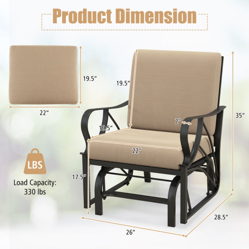 Patio Glider Rocking Chair with Thick Cushion and Curved Armrest image number 2