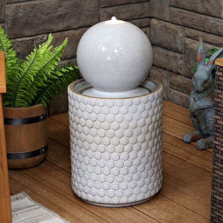 Sunnydaze Modern Orb on Circle Ceramic Fountain with LED Lights - 23.5 in