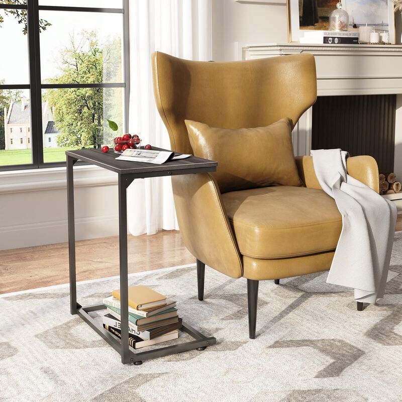 WLIVE Wide Snack Side Table, C Shaped End Table for Sofa Couch and Bed, Laptop Table, Work from Home, 26 Inch Tall, Light Brown