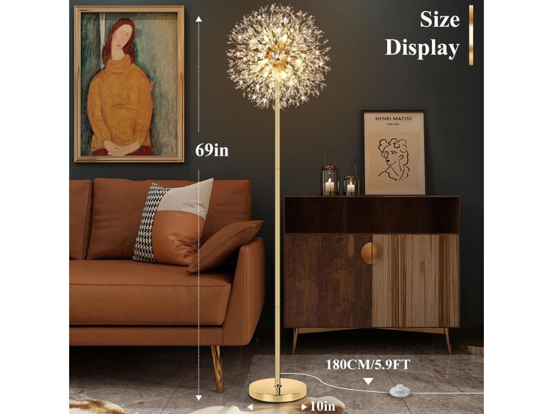 Gold Crystal Floor Lamp 69 Inch Modern Standing Light with K9 Crystals image number 2
