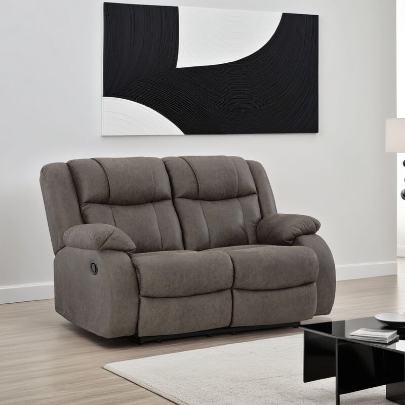 Perth Manual Reclining Loveseat, Foam, Slate Gray Faux Leather 61 Inch - Benzara