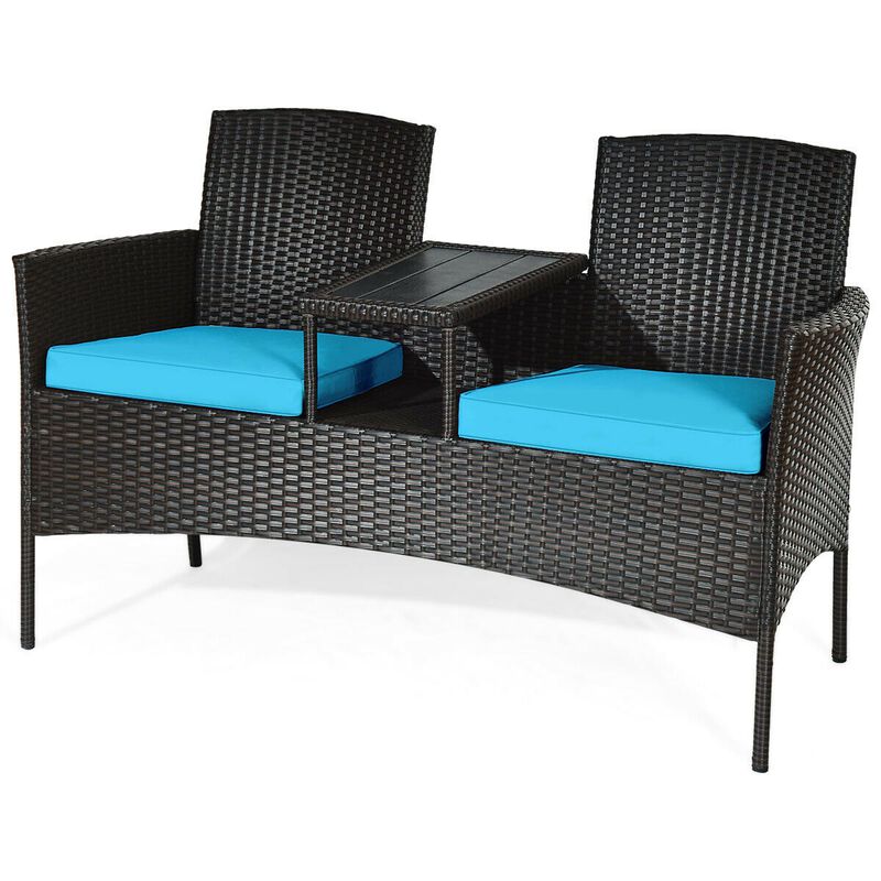 Modern Patio Conversation Set with Built-in Coffee Table and Cushions
